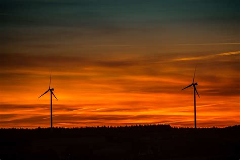 Clouds Dawn Dusk Energy Silhouette Sunrise Sunset Wind Turbines
