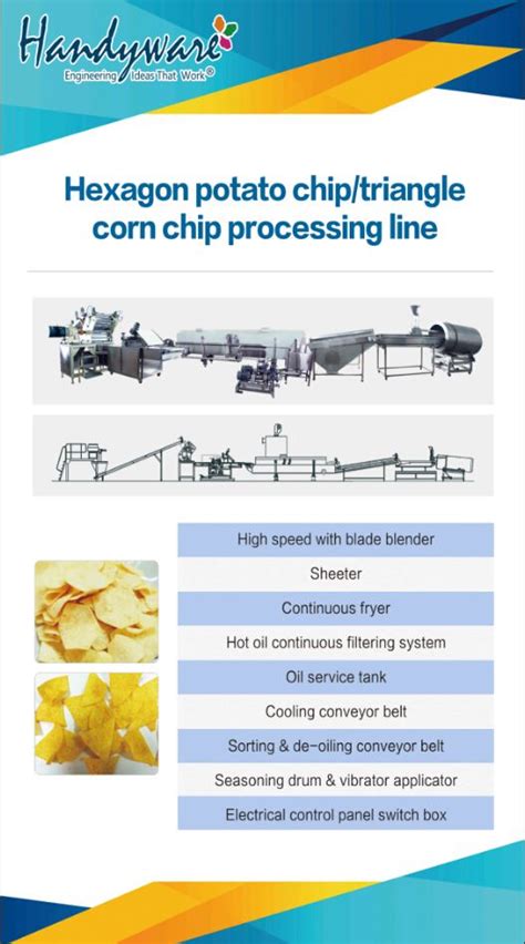 Hexagon Potato Chiptriangle Corn Chip Processing Line Snack Machine