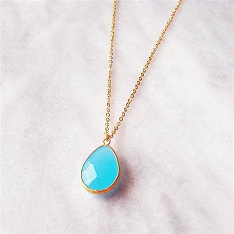 Blue Teardrop Necklace Christmas Gift Gemstone Necklace Etsy