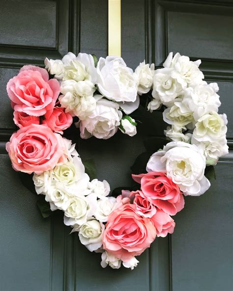 Heart Shaped Wreath Front Door Wreath Roses Pink And White Etsy