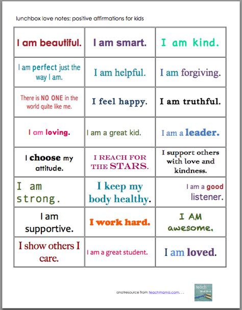 Positive Affirmation Notes For Kids Lunchbox Love Positive