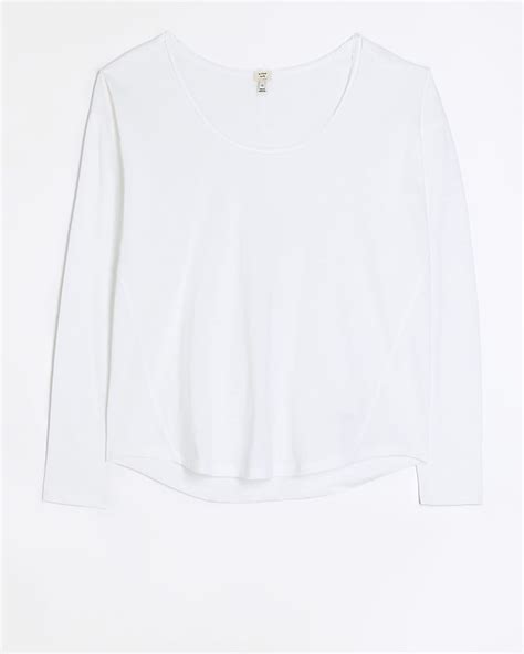 White Scoop Neck Long Sleeve Top River Island