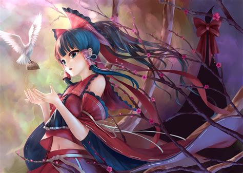 Download 2249x1600 Anime Girl Bird Sakura Tree Cherry