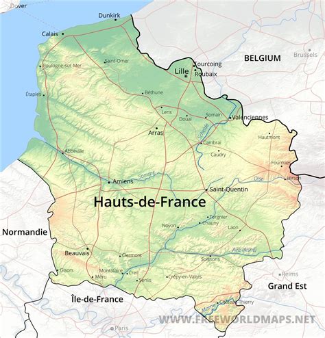 The region also fronts much of the french border with belgium. Hauts-de-France Map