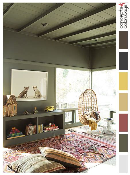 The most common olive green and gray material is cotton. olive green kids room, interior color palettes, olive gray ...