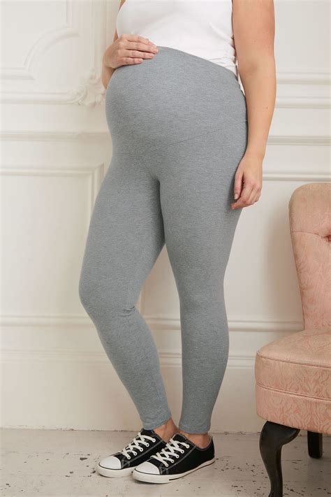 Bump It Up Maternity Grey Cotton Essential Leggings With Comfort Panel