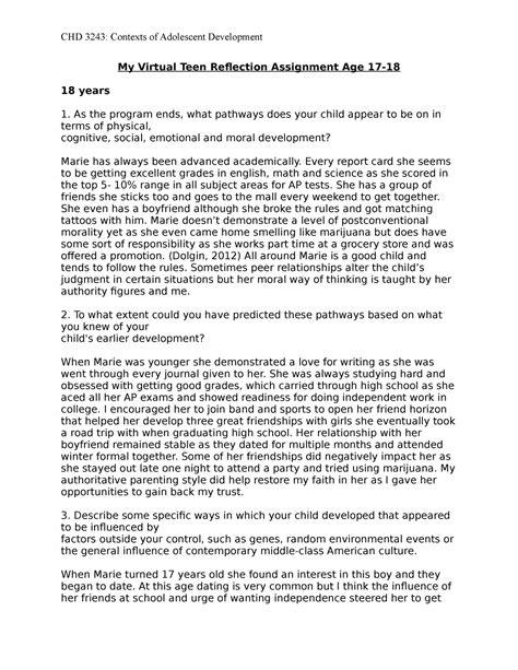 Mvt Reflection 17 18 Paper Chd 3243 Contexts Of Adolescent