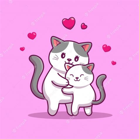 Cute Cat Mother With Baby Cat Cartoon Icon Illustration Animal Icon