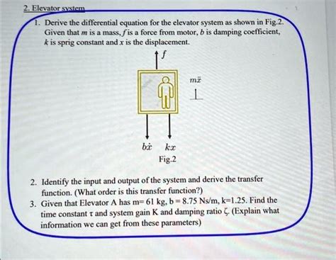 solved 2 elevator svstem 1 derive the differential equation for the