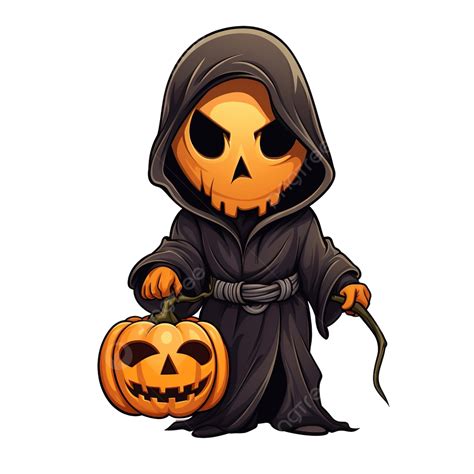 Cartoon Character Of Grim Reaper Hold The Halloween Pumpkin Grim Grim