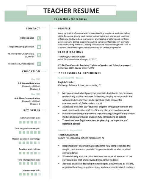 teacher resume samples and writing guide resume genius