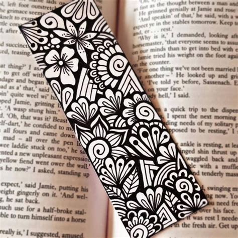 black zentangle bookmark mandala design pattern doodle art drawing