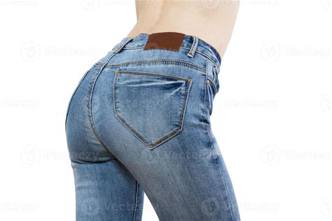 Close Up Of Sexy Woman Wearing Blue Jeans Fit Female Butt In Blue