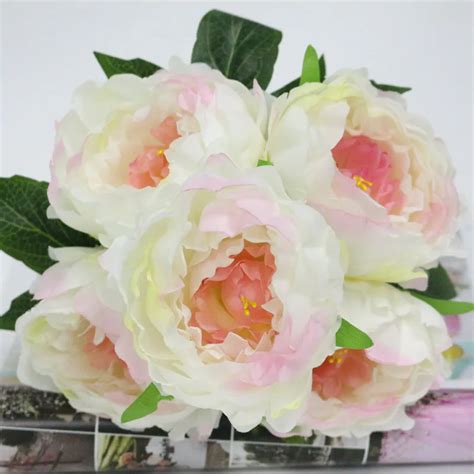 Buy Flone 5 Heads Spring Artificial Peony Flower