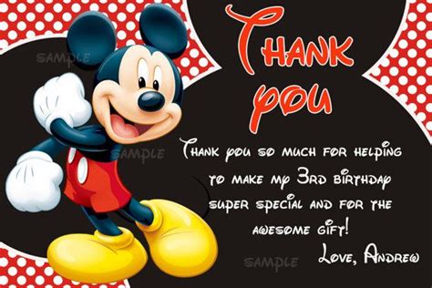 Mickey Mouse Thank You Card Disney Thank You By Superbirthdayparty Cars