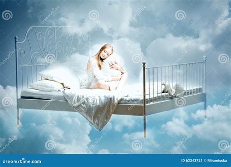 Sleeping Woman Girl With A Pillow And Blanket On The Bed Among Stock Photo Image
