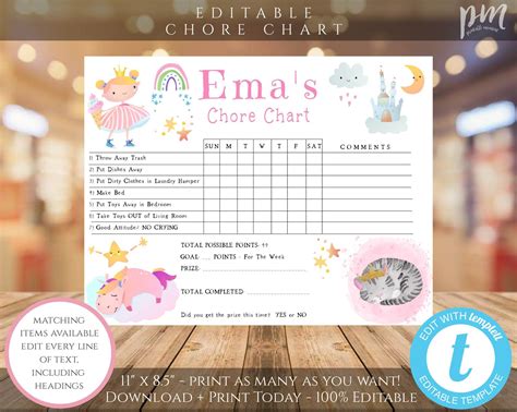 Princess Chore Chart For Kids Template Editable Chore Chart Kids