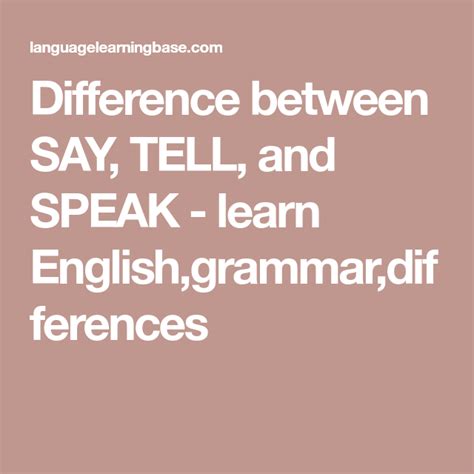 Difference Between Say Tell And Speak Learn Englishgrammar