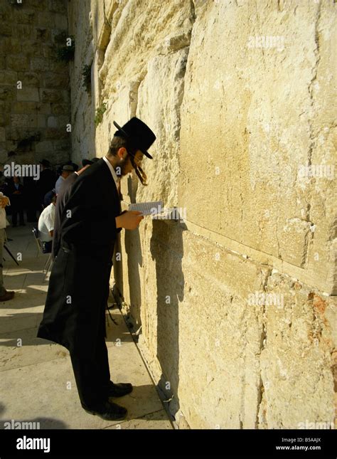 Hasidic Jew Praying Reciting At The Western Wall Wailing Wall Jerusalem