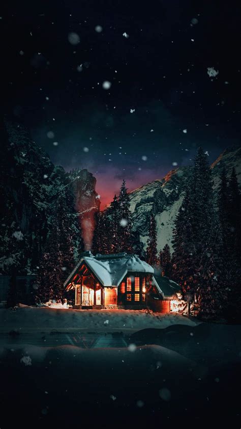 Winter House Snowfall Iphone Wallpaper Iphone Wallpapers