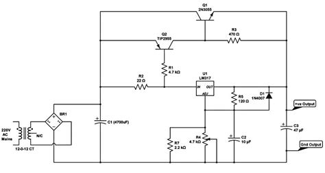 High Current Dc Regulated Power Supply Circuit With Lm317 5 Amp