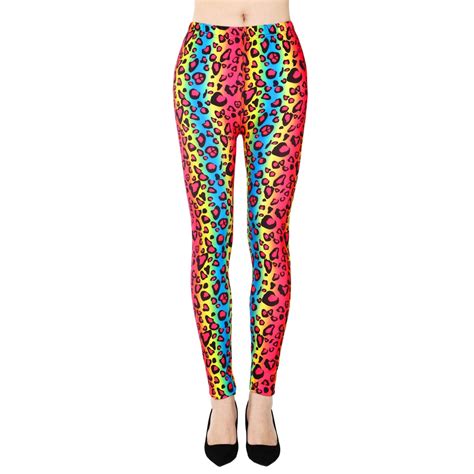 Satinior Soft Printed Leggings 80s Style Neon Leggings Pants With