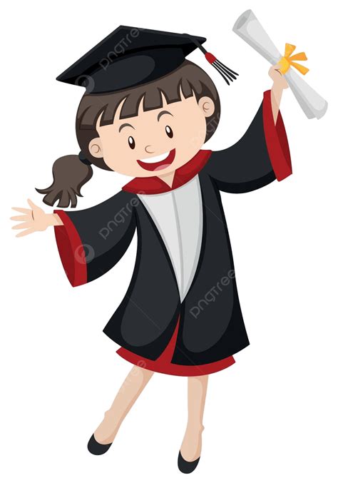 Woman In Graduation Gown And Certificate Cap Graduated Girl Vector Cap