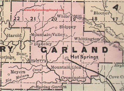 Garland County Arkansas Map 1889 Hot Springs Mountain Valley Shippey
