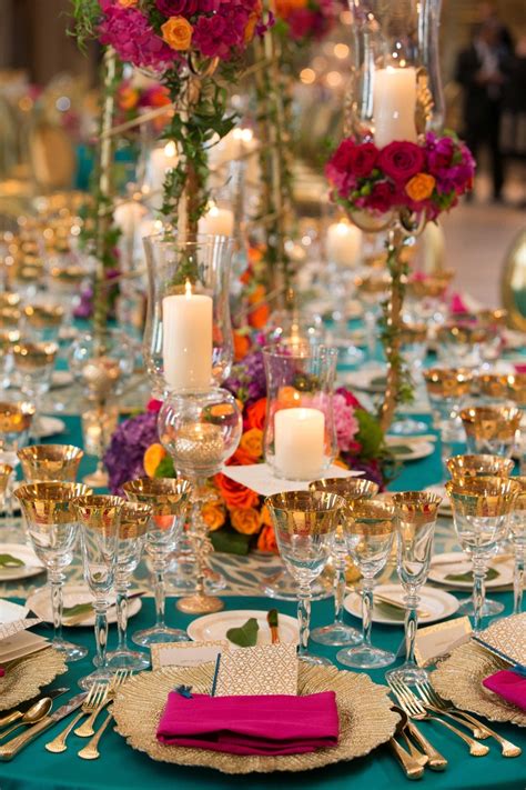 Reception Décor Photos Bold And Colorful Table Setting Inside Weddings