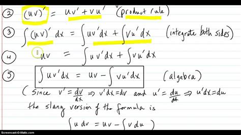 Integration By Parts Derivation Of Formula Youtube