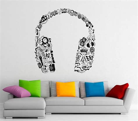 Music Headphones Wall Decal Vinyl Stickers Music Notes Home Etsy In