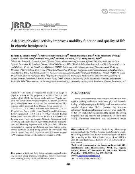 Pdf Adaptive Physical Activity Improves Mobility Function And Quality