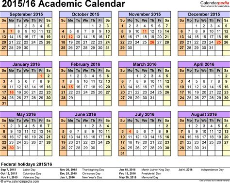 Academic Calendars 20152016 As Free Printable Excel Templates