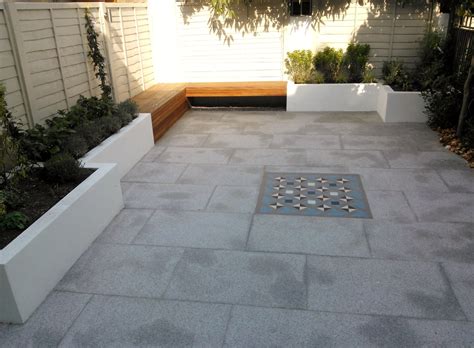 Modern Garden Design London Granite Paving Raised Rendered Beds
