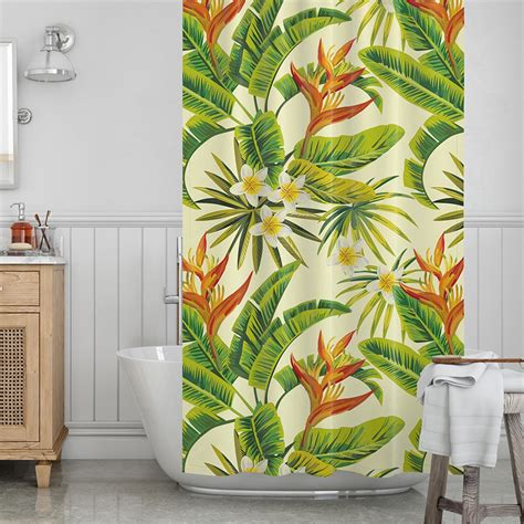 Tropical Leaves Shower Curtain Green Plant Print Bath Curtains