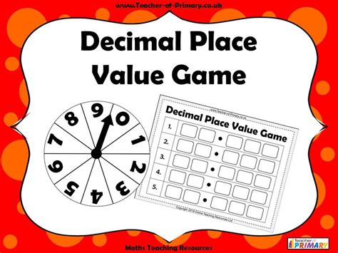 Decimal Place Value Game Teaching Resources Place Value With