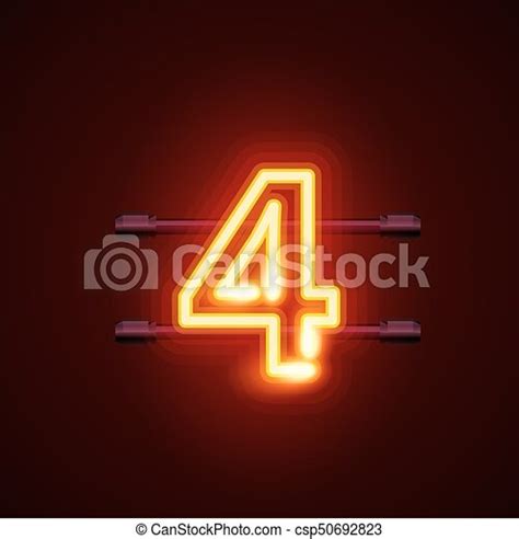 Neon City Font Sign Number 4 Signboard Four Vector Illustration