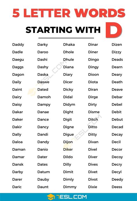 Examples Of Letter Words Starting With D In English Esl