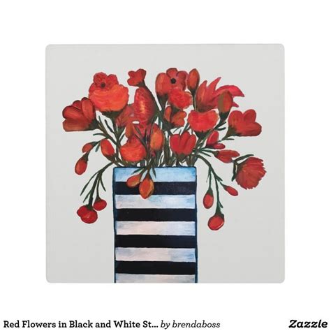 Maybe you would like to learn more about one of these? Red Flowers in Black and White Striped Vase Plaque ...