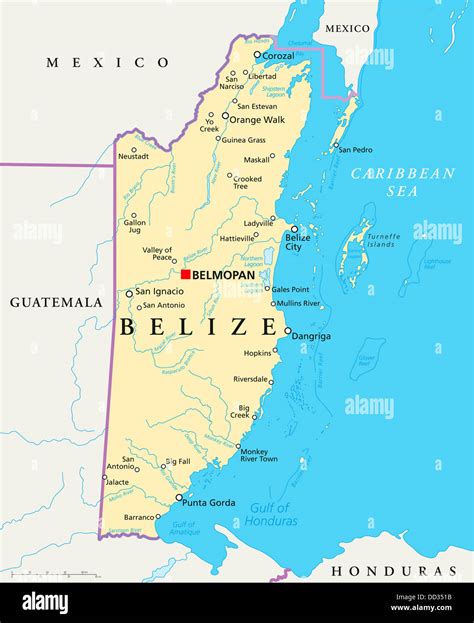 Political Map Of Belize With Capital Belmopan National Borders