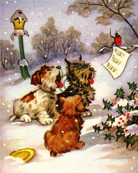 Vintage Christmas Dogs Singing Wall Arttagstransferlabels