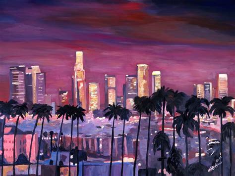 Los Angeles With Golden Skyline Painting By M Bleichner Saatchi Art