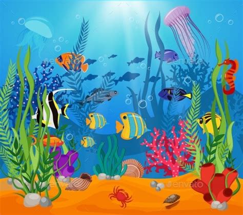 Sea Life Animals And Plants Composition With Images