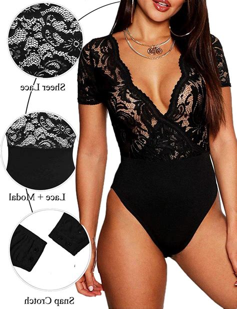 Womens Deep V Lace Bodysuit Sexy Bodycon Party Clubwear Black Size Large Kzfv Ebay