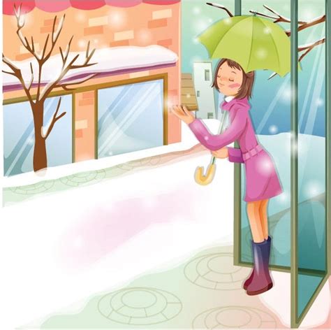 Girl Umbrella Street Winter Stock Images Page Everypixel