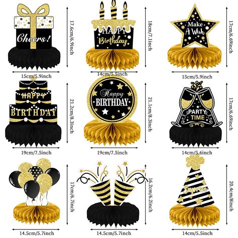 9 Pieces Black Gold Birthday Decorations Birthday Centerpieces For