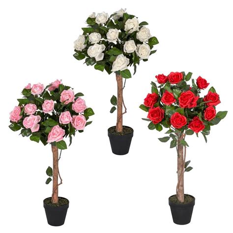 Artificial Potted Rose Tree Plants White Pink Red Wedding Party Flower