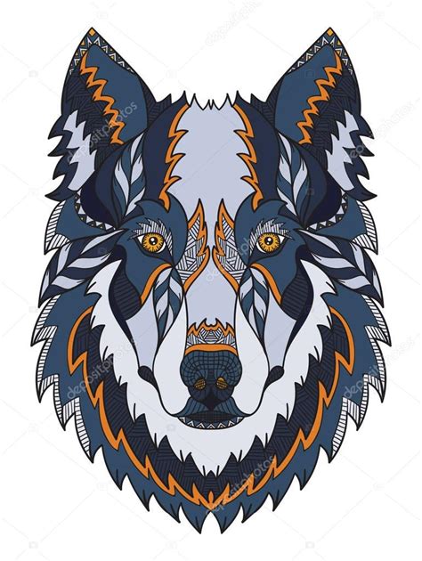 Wolf Head Zentangle Stylized Vector Illustration Freehand Pencil