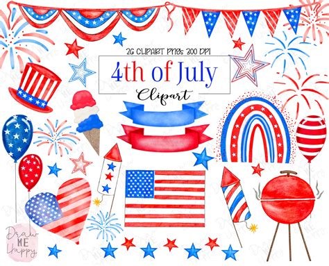 4th Of July Clipart Watercolor 4th Of July Clipart Etsy