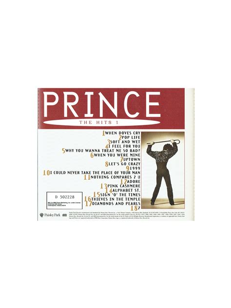 Prince The Hits 1 Cd Album 1993 Original Usa Release 18 Tracks We833 S